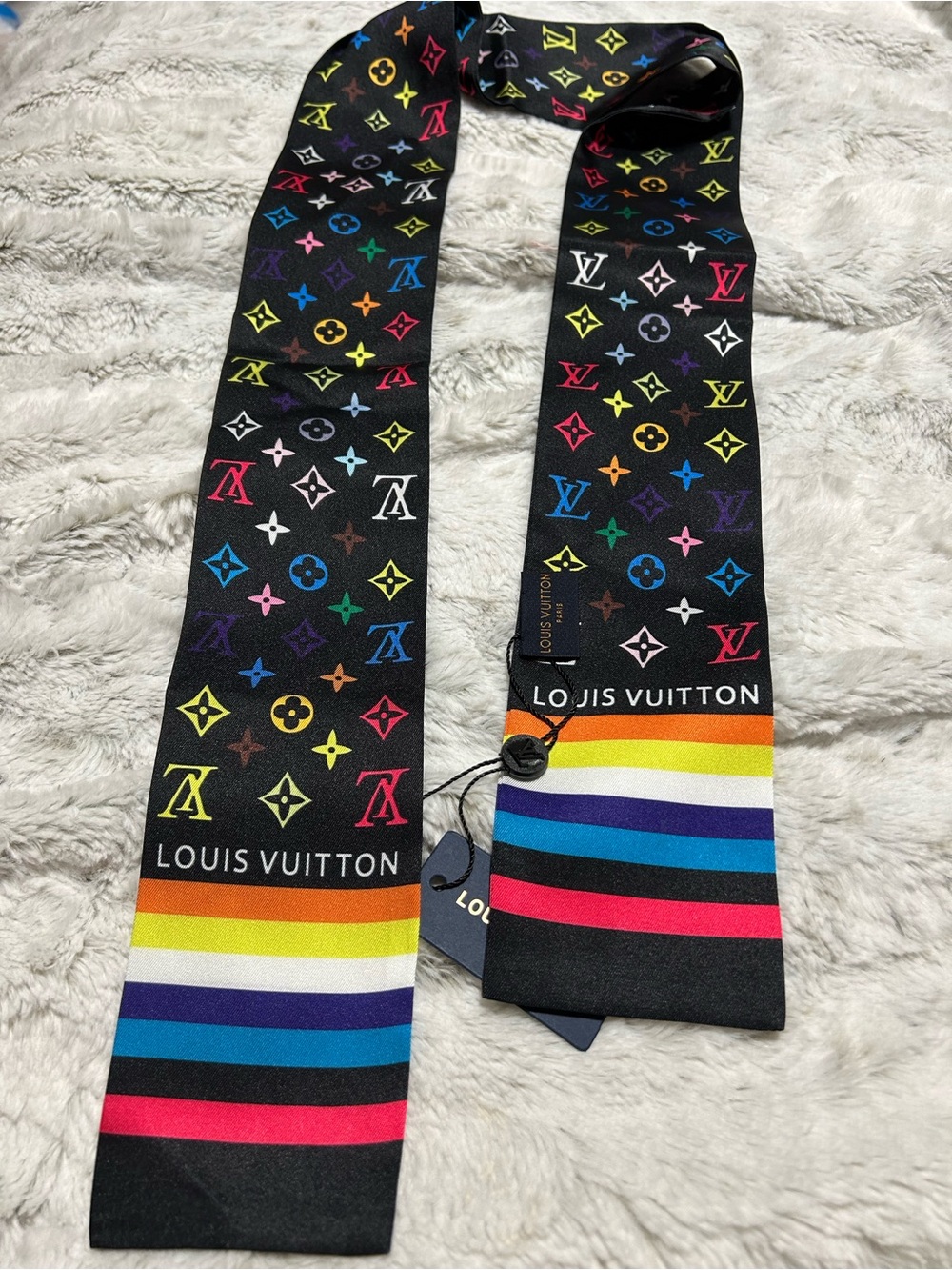 Black Multicolor Monogram Silk Twilly Scarf